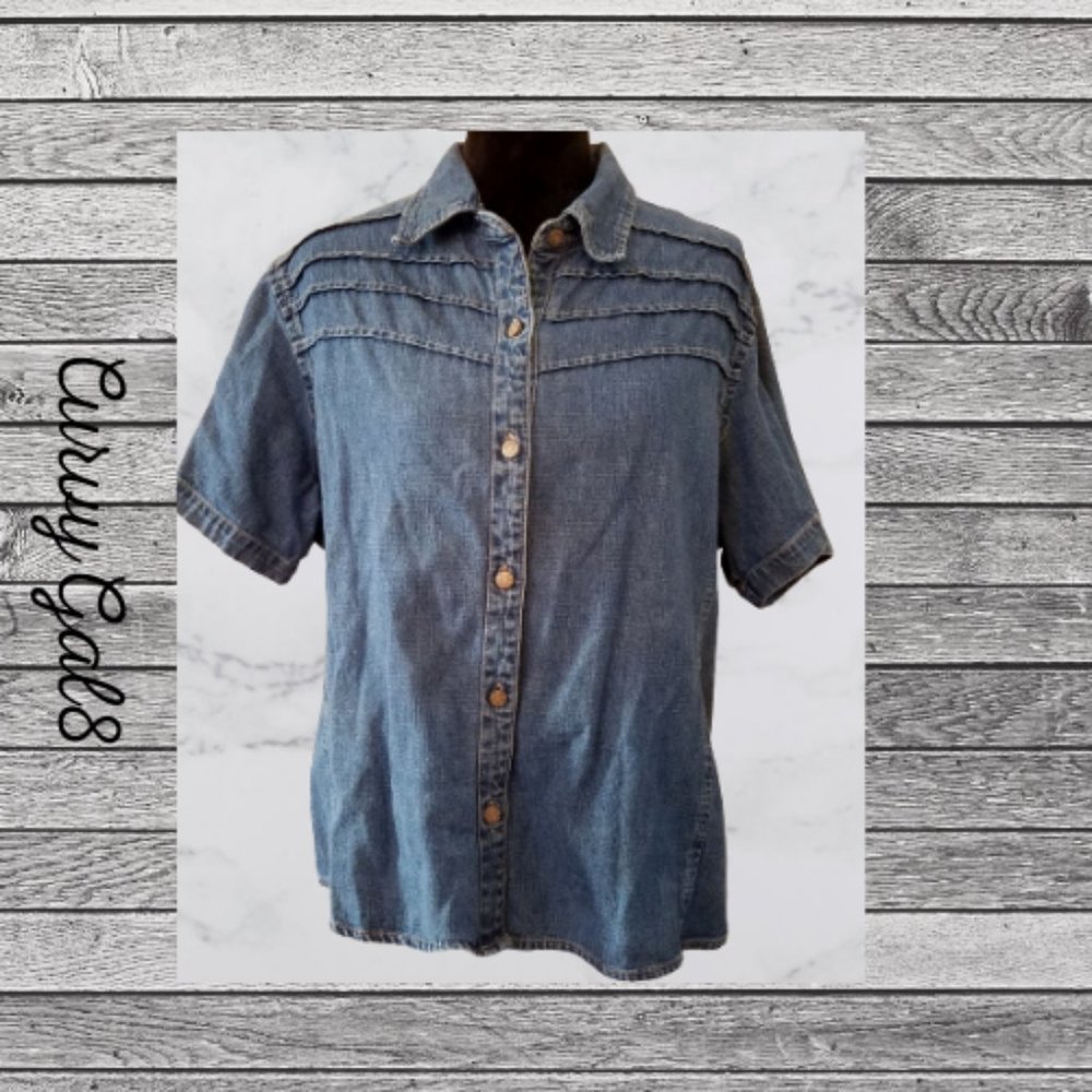 26 Bill Blass Women 1X Denim Shirt Blue Vintage